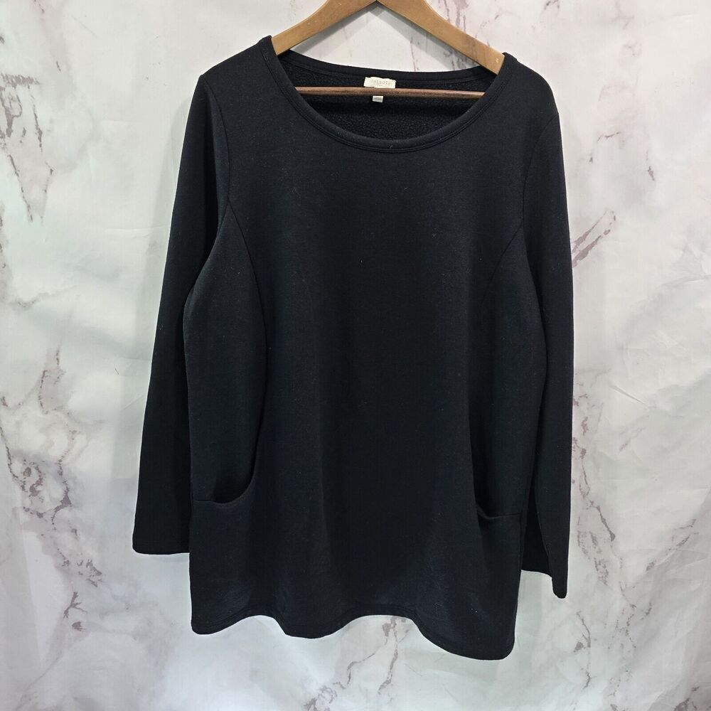 Talbots Sweatshirt Womens Large Black Pockets Pullover Round Neck